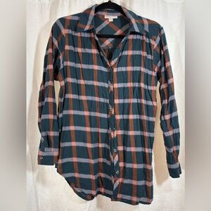 Knox Rose Teal and Coral Plaid Flannel Shirt